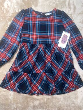 NWT Draper James Plaid Tiered Long Sleeve Dress